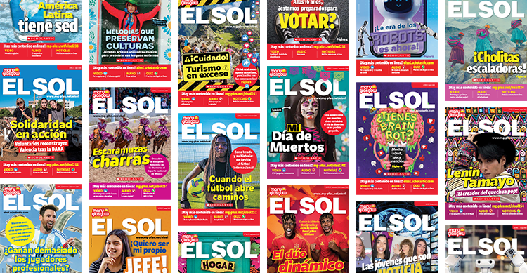 Multiple covers of El Sol magazine with varied headlines in Spanish